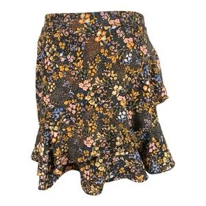 Altar'd State Asymmetrical Black Ruffle Floral Mini Skirt Y2K Boho Coquette XS